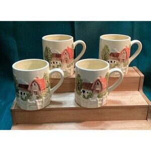 Vintage Marks & Rosenfeld Mug/Cups Set 4 Farmhouse Barn Cottage Holstein Cow